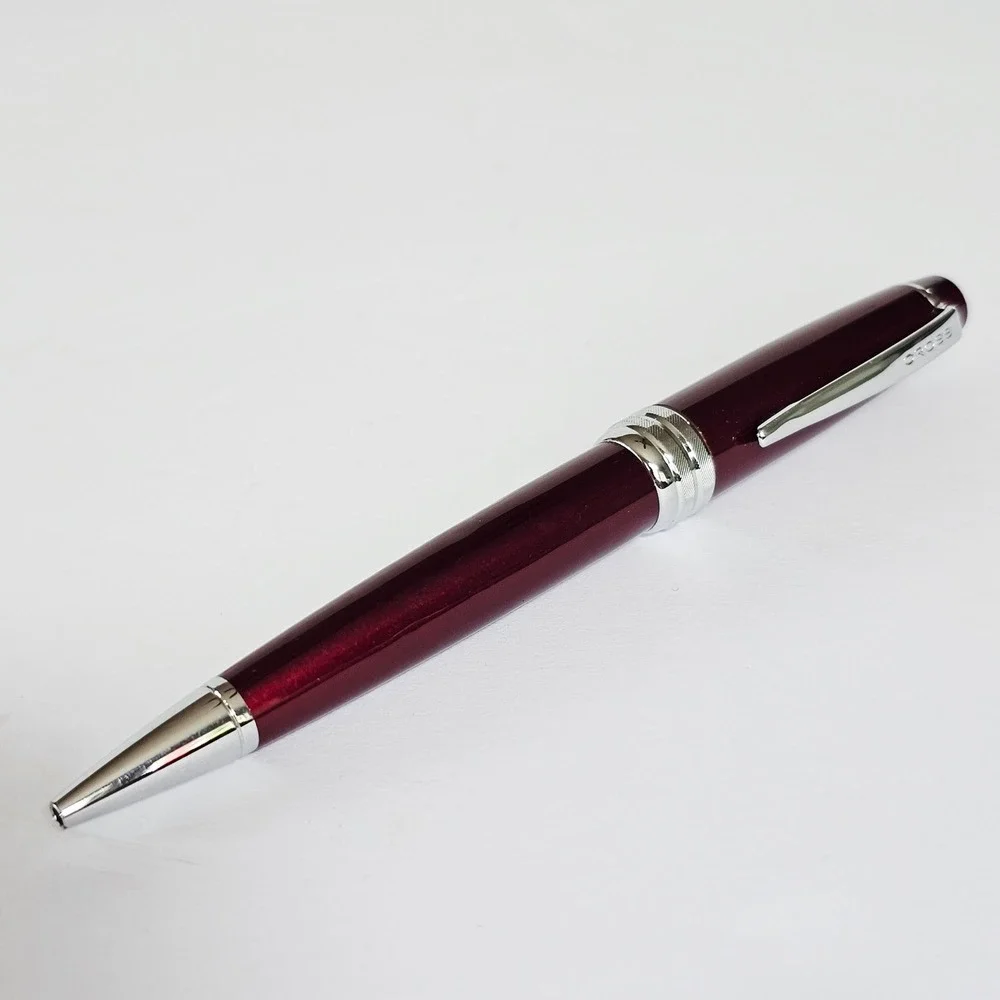 Vtg Cross Bailey Ballpoint Pen Metallic Burgundy Red‎ Chrome Trim Twist Action